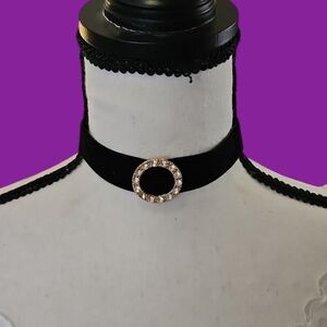 3/$30 Black Velvet Round Rhinestone Goth Castlecore Choker Necklace